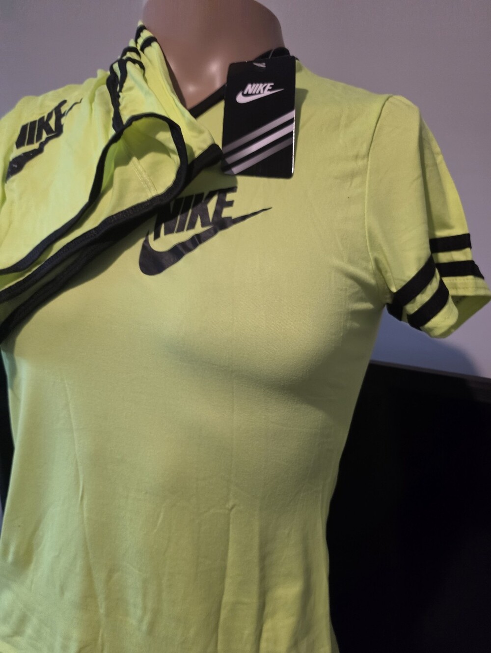 Nike Neon Yellow and Black Short Sleeve V-Neck Set